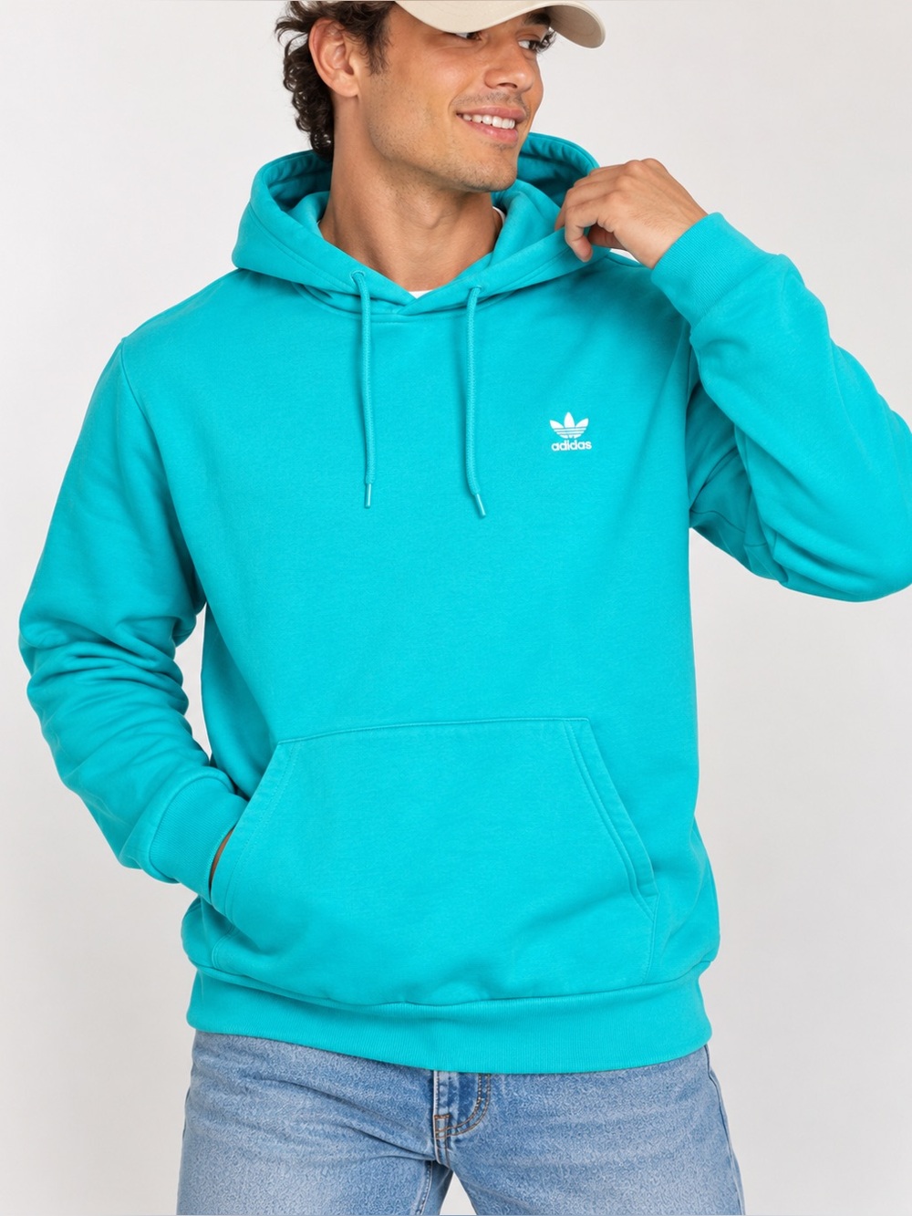 Adidas Originals Hoodie Men's XL Trefoil Turquoise Pullover Sweatshirt Pockets